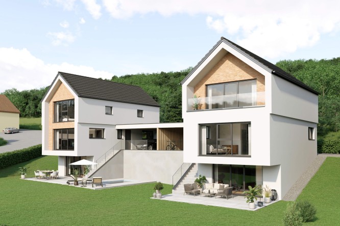 Moderne Doppelhaushälften mit Außenterrassen