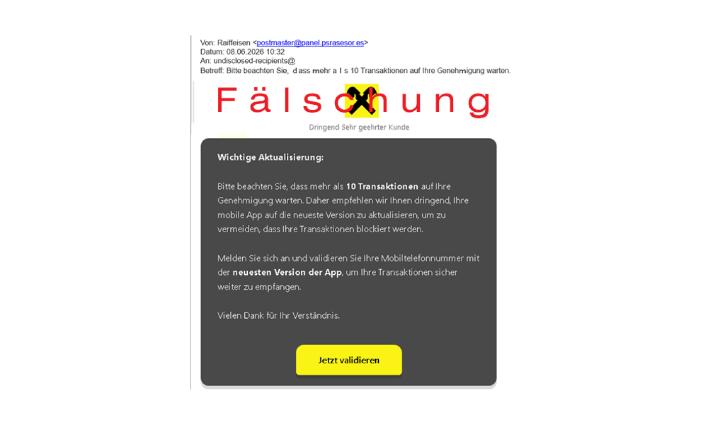 Fälschung message example